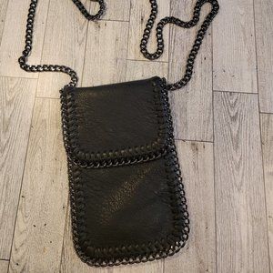 Vegan Leather Black Gunmetal Chain Crossbody Sunglasses Case